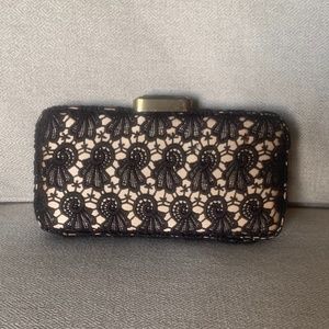 J. Crew Black Lace and Champagne Silk Clutch